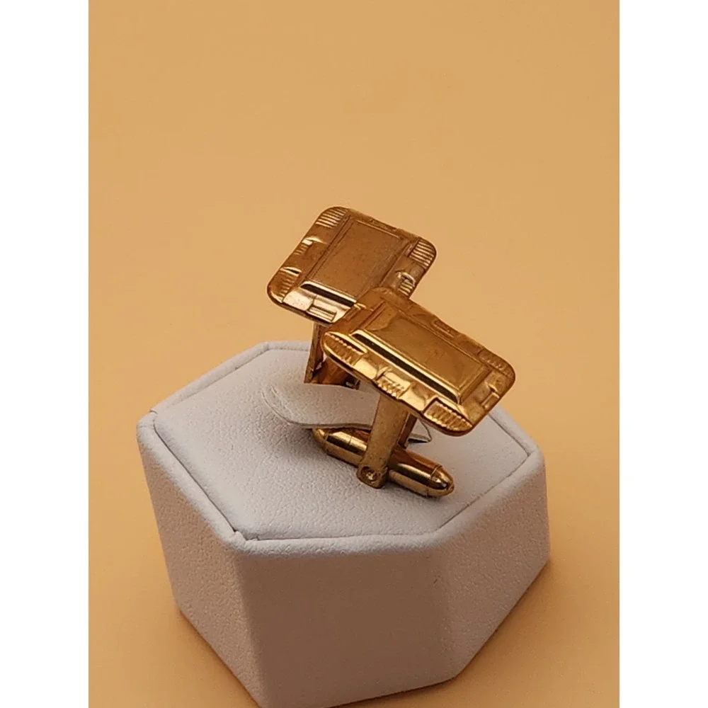 Vintage Art Deco‎ Gold Tone Cufflinks Textured Edge Rectangular FREE $HIPPING!!